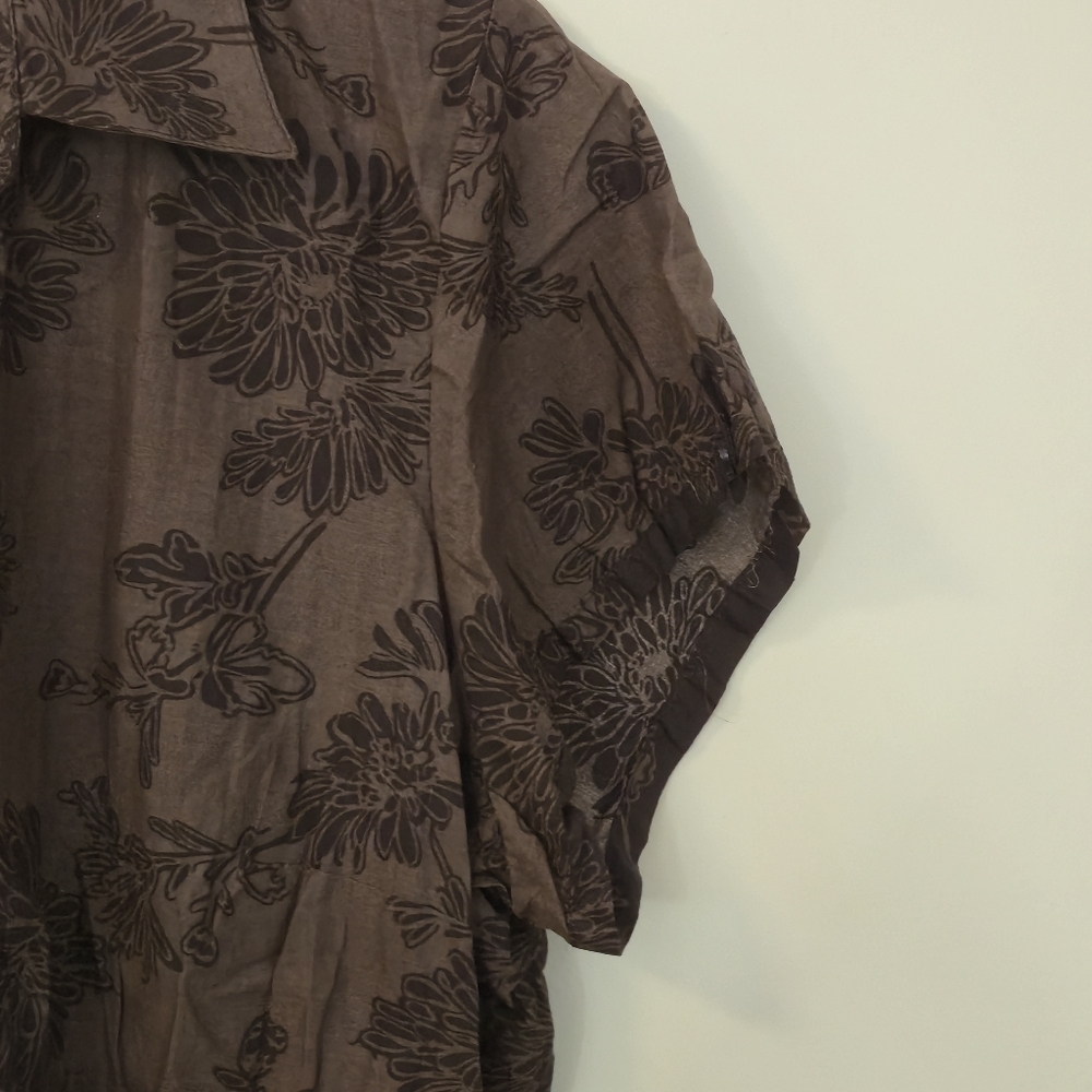 Denver Hayes XL Brown Floral Button-Down Blouse Botanical Nature Cottagecore - Picture 6 of 15